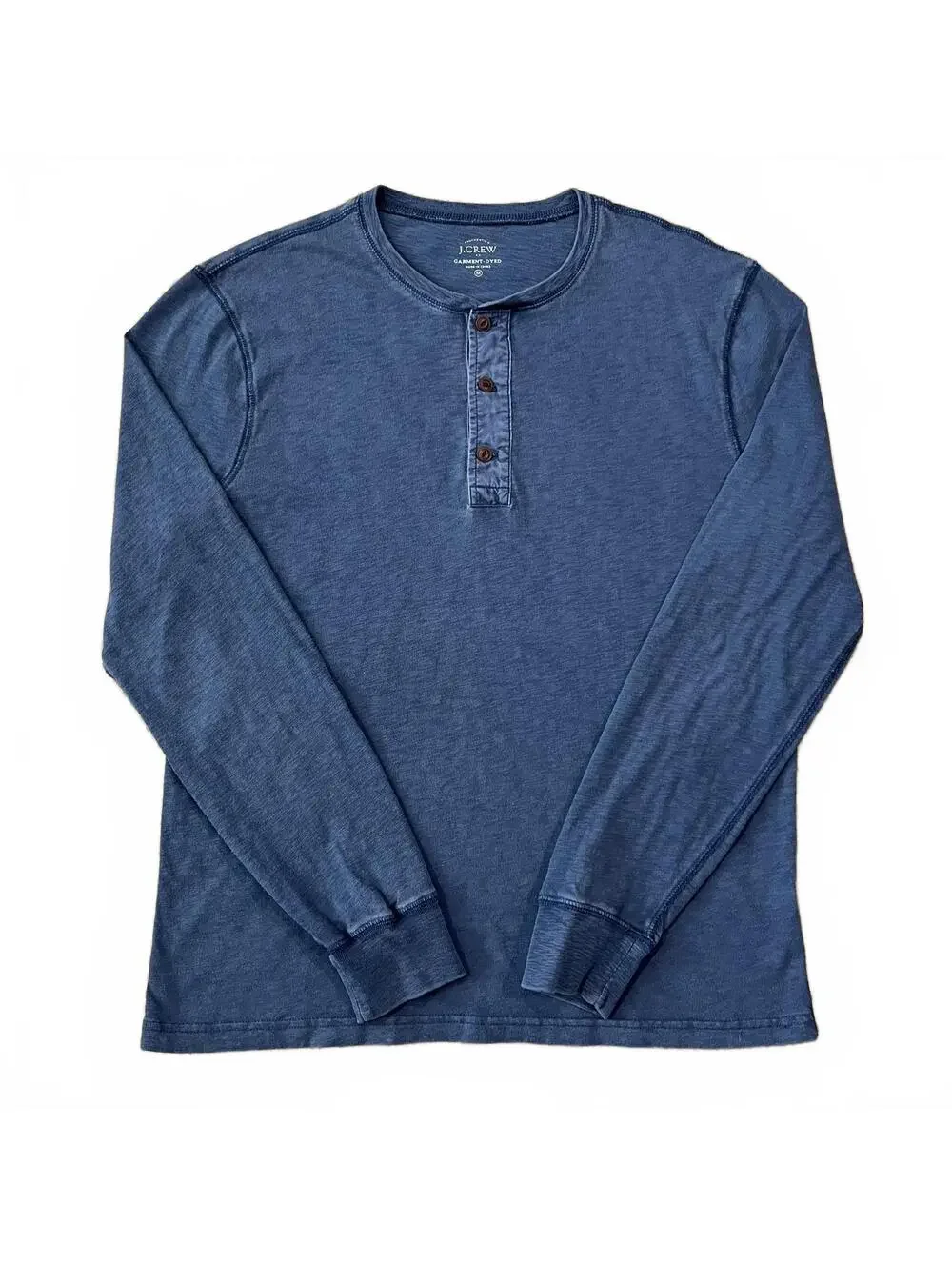 J.Crew Mens Garment Dyed Blue Henley Long Sleeve Shirt Size Medium